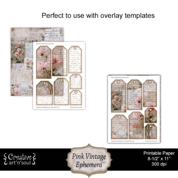 Printable Junk Journal Papers Pink Vintage Ephemera