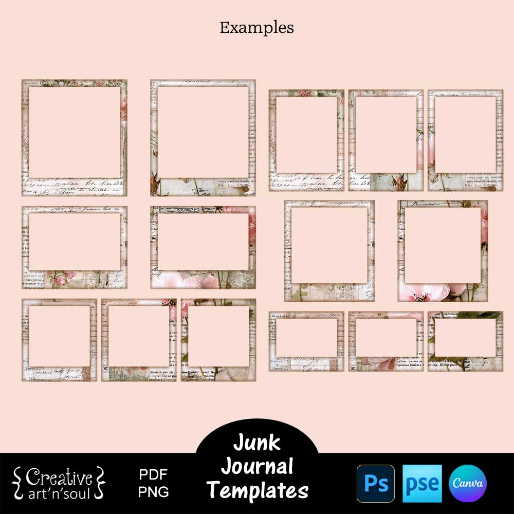 Printable Junk Journal Templates, Frames Various Sizes