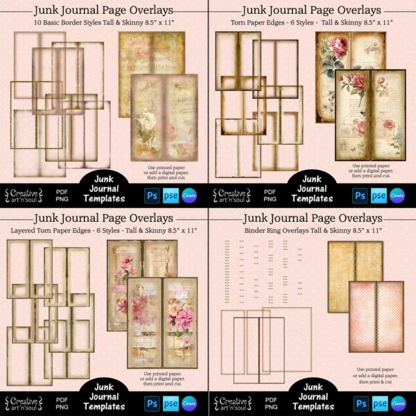 Printable Tall and Skinny Junk Journal Templates Bundle