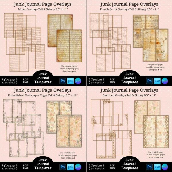 Printable Tall and Skinny Junk Journal Templates Bundle