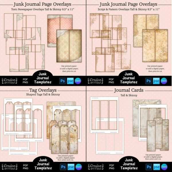 Printable Tall and Skinny Junk Journal Templates Bundle