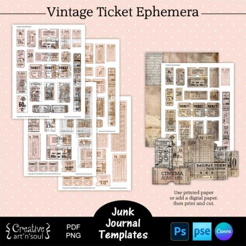 Printable Junk Journal Vintage Ticket Ephemera Templates