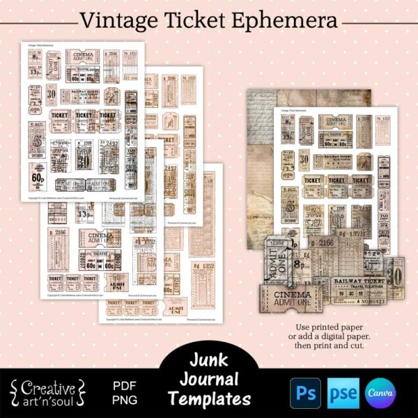 Printable Junk Journal Vintage Ticket Ephemera Templates