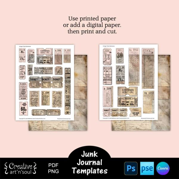 Printable Junk Journal Vintage Ticket Ephemera Templates