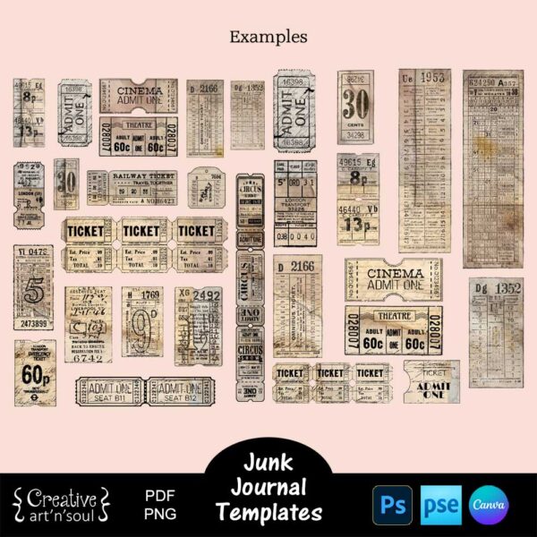 Printable Junk Journal Vintage Ticket Ephemera Templates