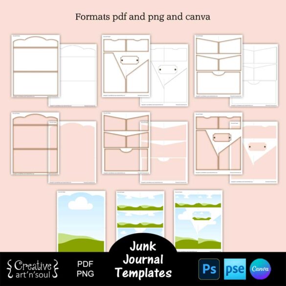 Junk Journal Templates, Trifold Folio with Pockets - CreativeArtnSoul