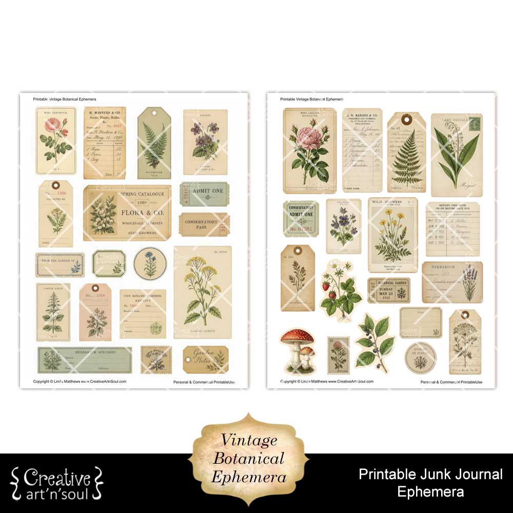 Printable Junk Journal Vintage Botanical Ephemera Collection Printable Junk Journal Vintage Botanical Ephemera Collection