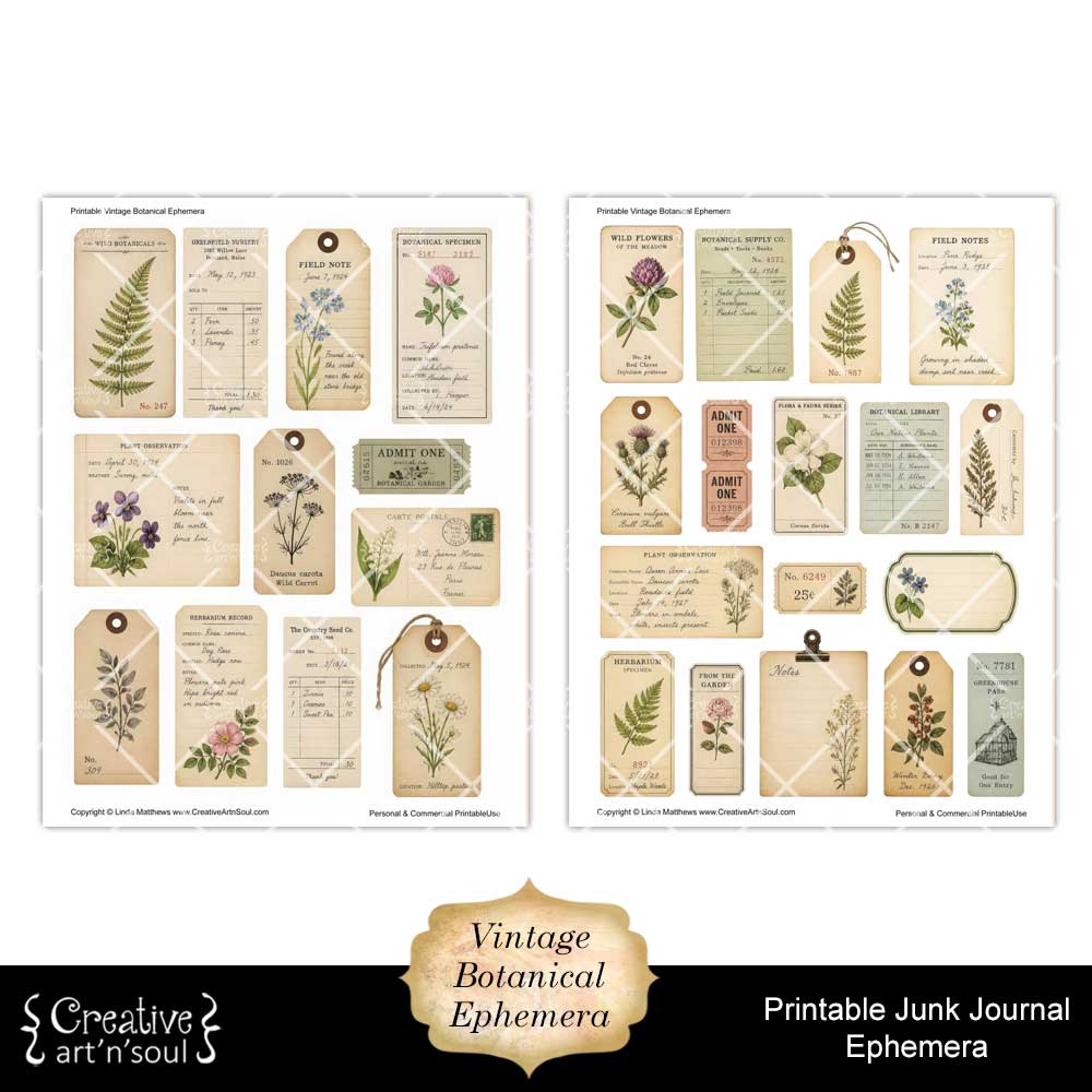Printable Junk Journal Vintage Botanical Ephemera Collection Printable Junk Journal Vintage Botanical Ephemera Collection