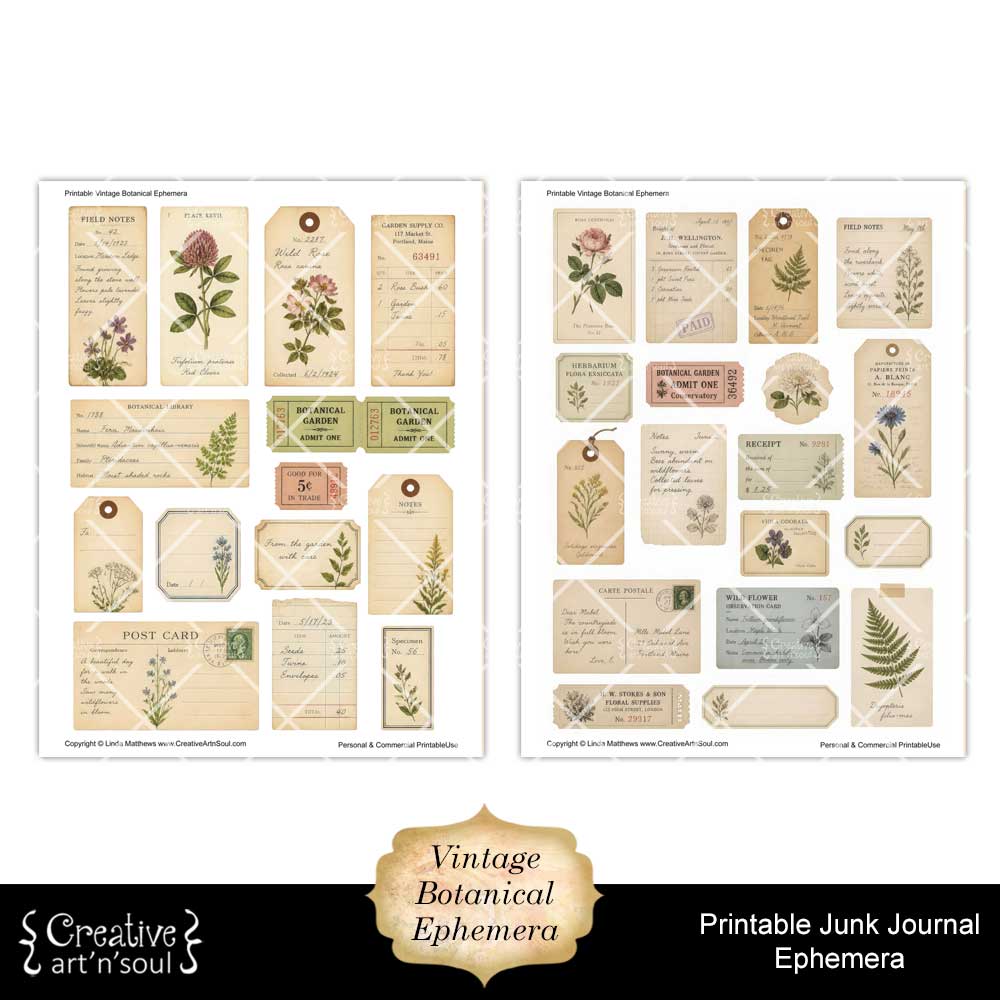 Printable Junk Journal Vintage Botanical Ephemera Collection Printable Junk Journal Vintage Botanical Ephemera Collection