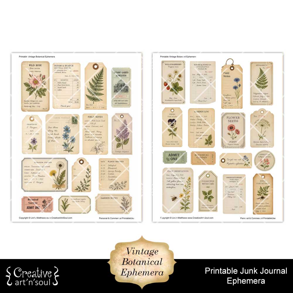 Printable Junk Journal Vintage Botanical Ephemera Collection Printable Junk Journal Vintage Botanical Ephemera Collection