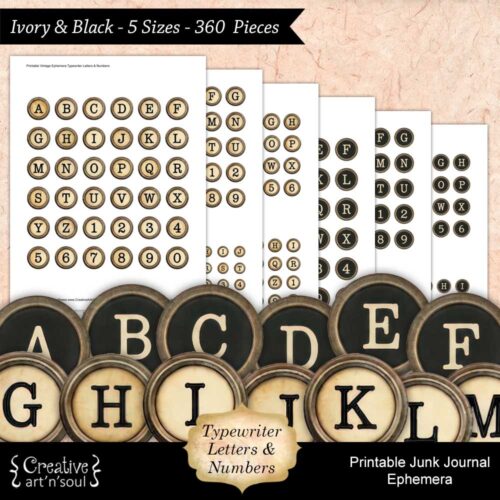 Printable Junk Journal Vintage Typewriter Letters & Numbers