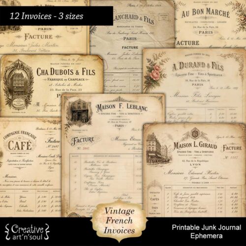 Printable Junk Journal Vintage Invoices