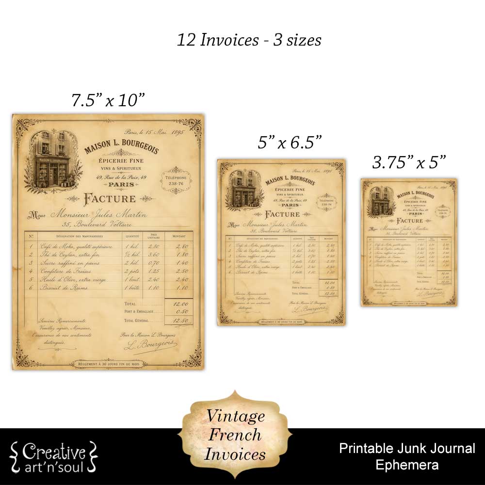 Printable Junk Journal Vintage Invoices Printable Junk Journal Vintage Invoices