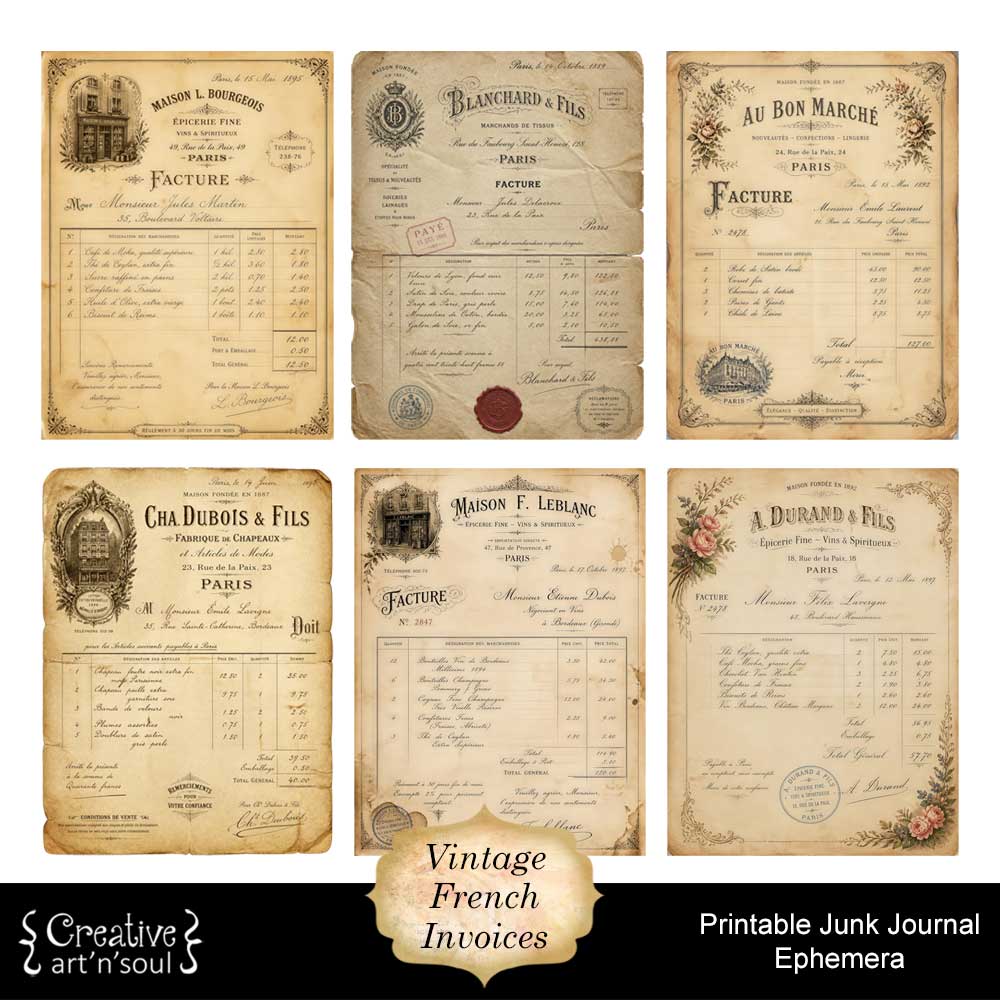 Printable Junk Journal Vintage Invoices Printable Junk Journal Vintage Invoices