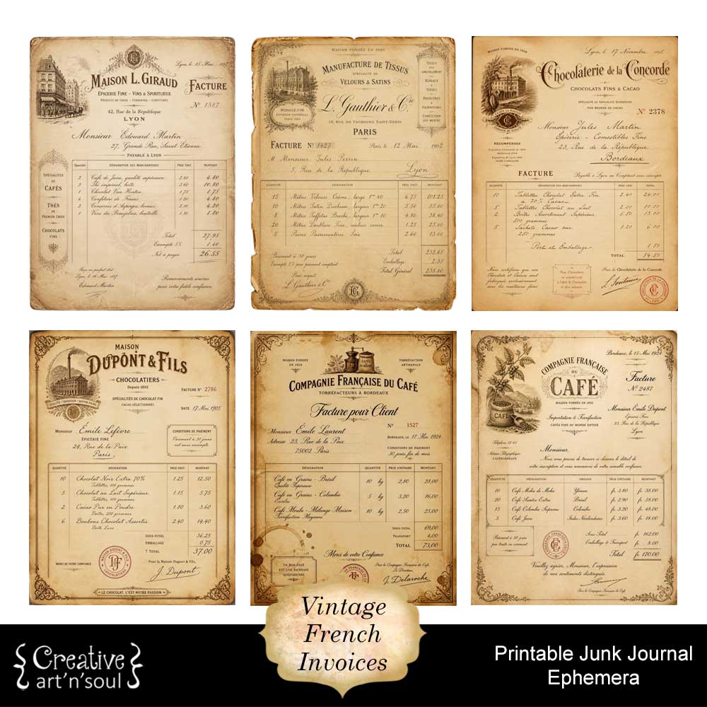 Printable Junk Journal Vintage Invoices Printable Junk Journal Vintage Invoices