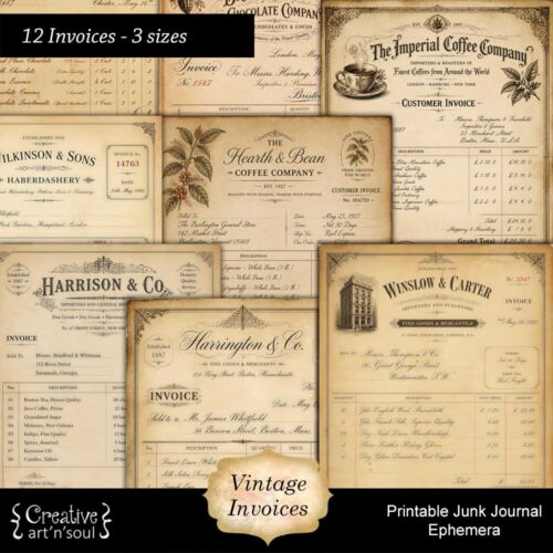 Printable Junk Journal Vintage Invoices