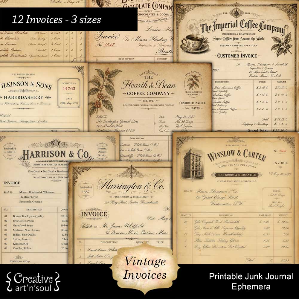 Printable Junk Journal Vintage Invoices Printable Junk Journal Vintage Invoices