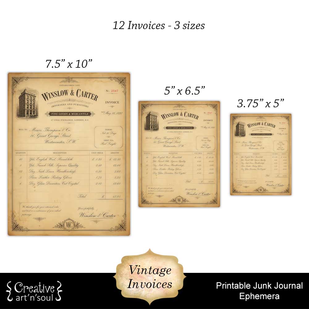 Printable Junk Journal Vintage Invoices Printable Junk Journal Vintage Invoices