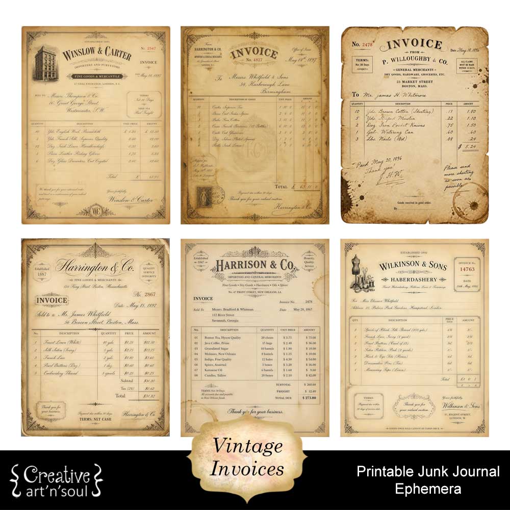 Printable Junk Journal Vintage Invoices Printable Junk Journal Vintage Invoices