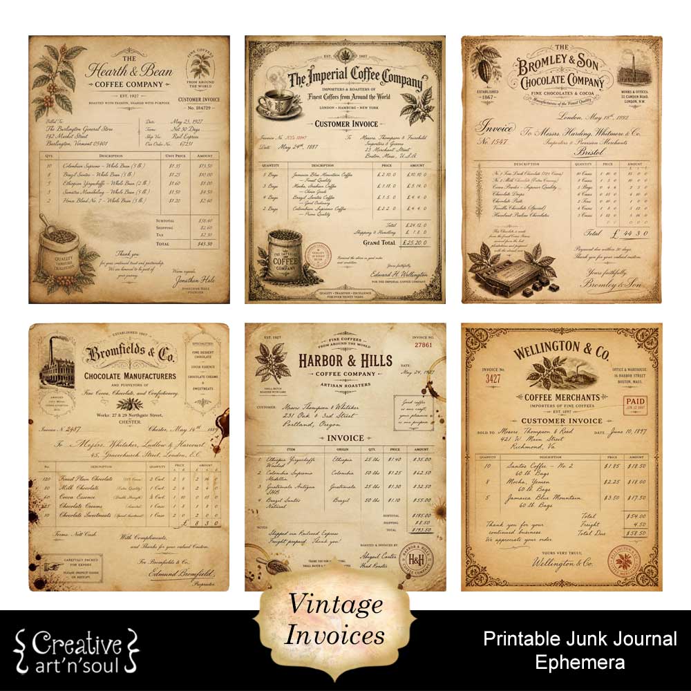 Printable Junk Journal Vintage Invoices Printable Junk Journal Vintage Invoices