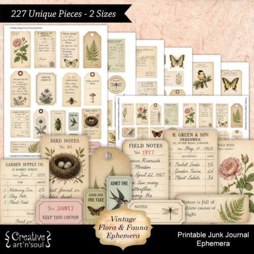 Printable Junk Journal Vintage Flora & Fauna Ephemera Collection