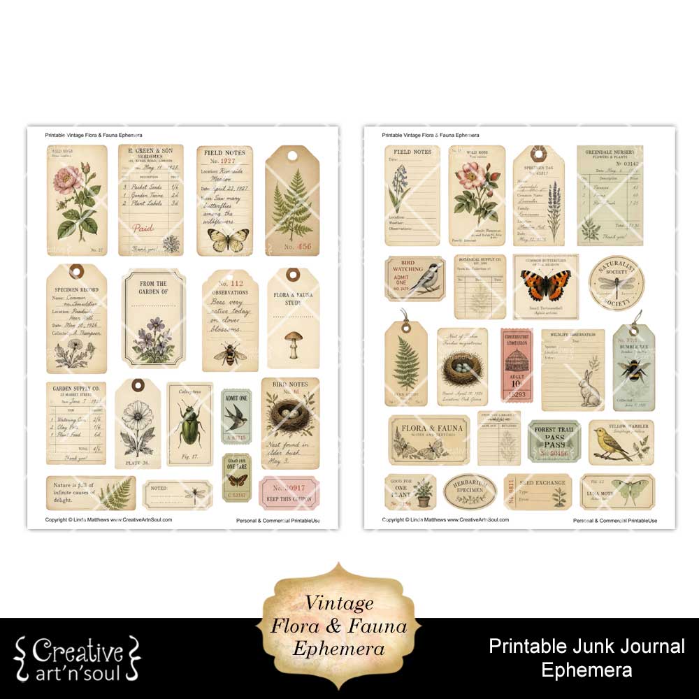 Printable Junk Journal Vintage Flora & Fauna Ephemera Collection Printable Junk Journal Vintage Flora & Fauna Ephemera Collection