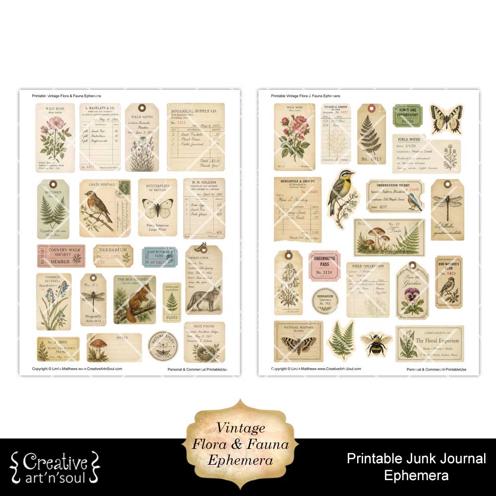 Printable Junk Journal Vintage Flora & Fauna Ephemera Collection Printable Junk Journal Vintage Flora & Fauna Ephemera Collection