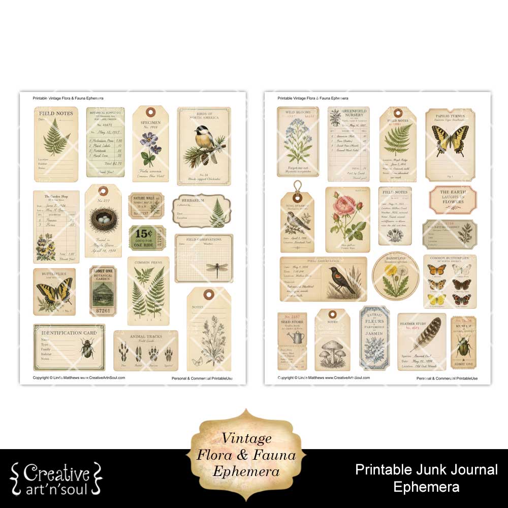 Printable Junk Journal Vintage Flora & Fauna Ephemera Collection Printable Junk Journal Vintage Flora & Fauna Ephemera Collection