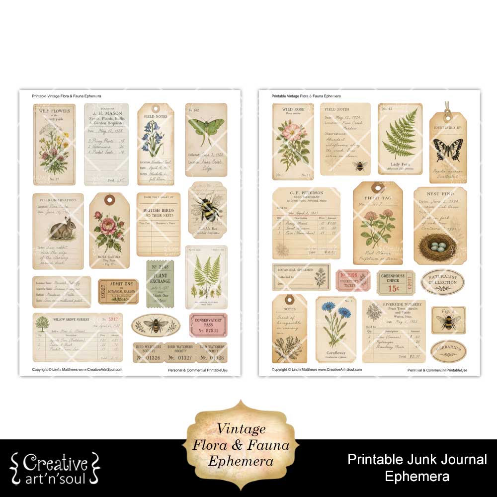 Printable Junk Journal Vintage Flora & Fauna Ephemera Collection Printable Junk Journal Vintage Flora & Fauna Ephemera Collection
