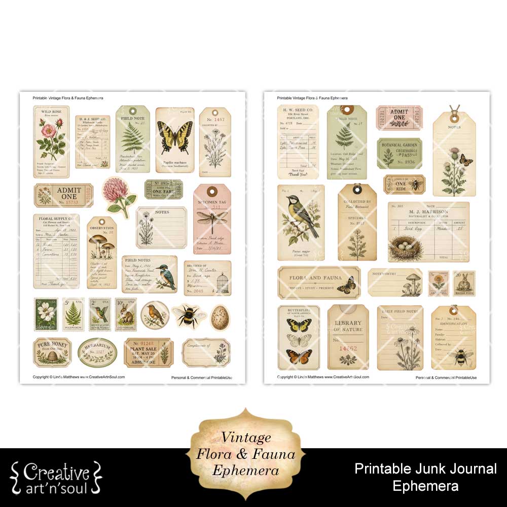 Printable Junk Journal Vintage Flora & Fauna Ephemera Collection Printable Junk Journal Vintage Flora & Fauna Ephemera Collection