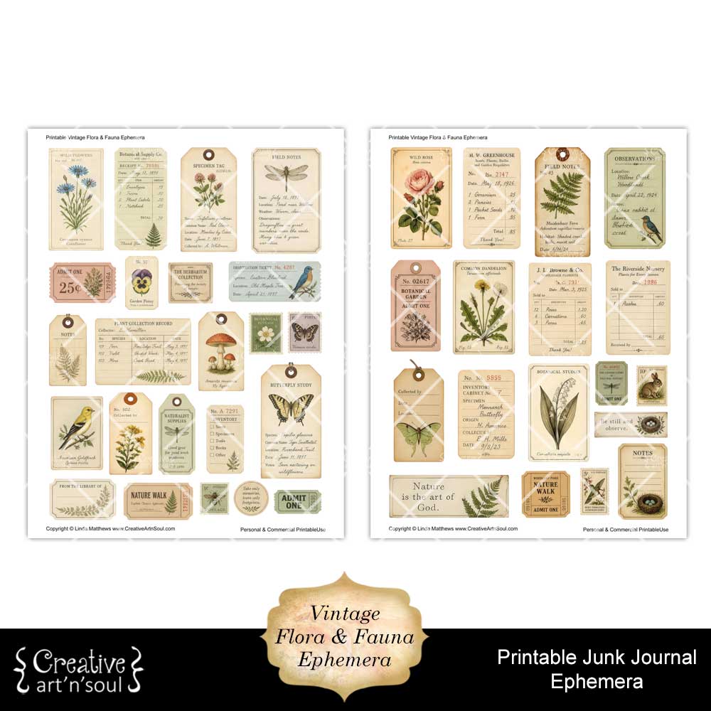 Printable Junk Journal Vintage Flora & Fauna Ephemera Collection Printable Junk Journal Vintage Flora & Fauna Ephemera Collection