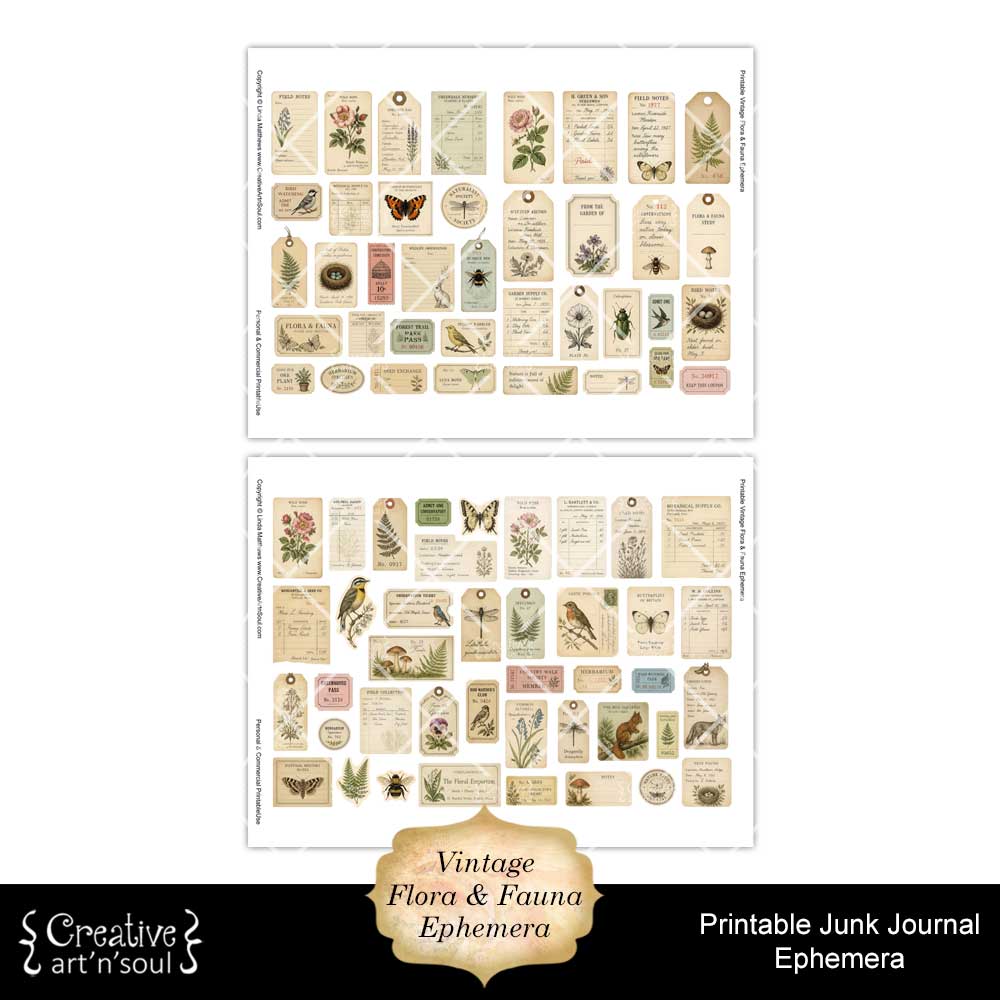 Printable Junk Journal Vintage Flora & Fauna Ephemera Collection Printable Junk Journal Vintage Flora & Fauna Ephemera Collection