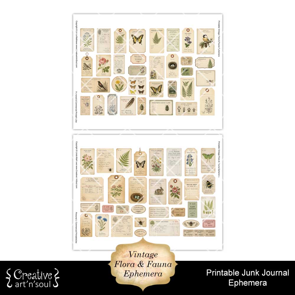 Printable Junk Journal Vintage Flora & Fauna Ephemera Collection Printable Junk Journal Vintage Flora & Fauna Ephemera Collection