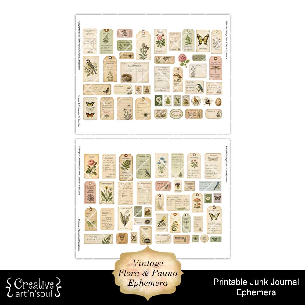 Printable Junk Journal Vintage Flora & Fauna Ephemera Collection Printable Junk Journal Vintage Flora & Fauna Ephemera Collection