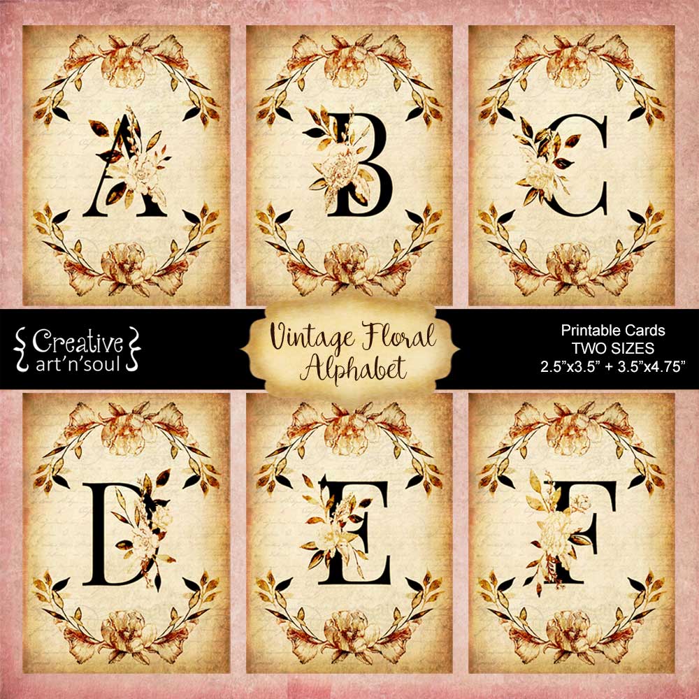 Vintage FLoral Alphabet Printable Cards