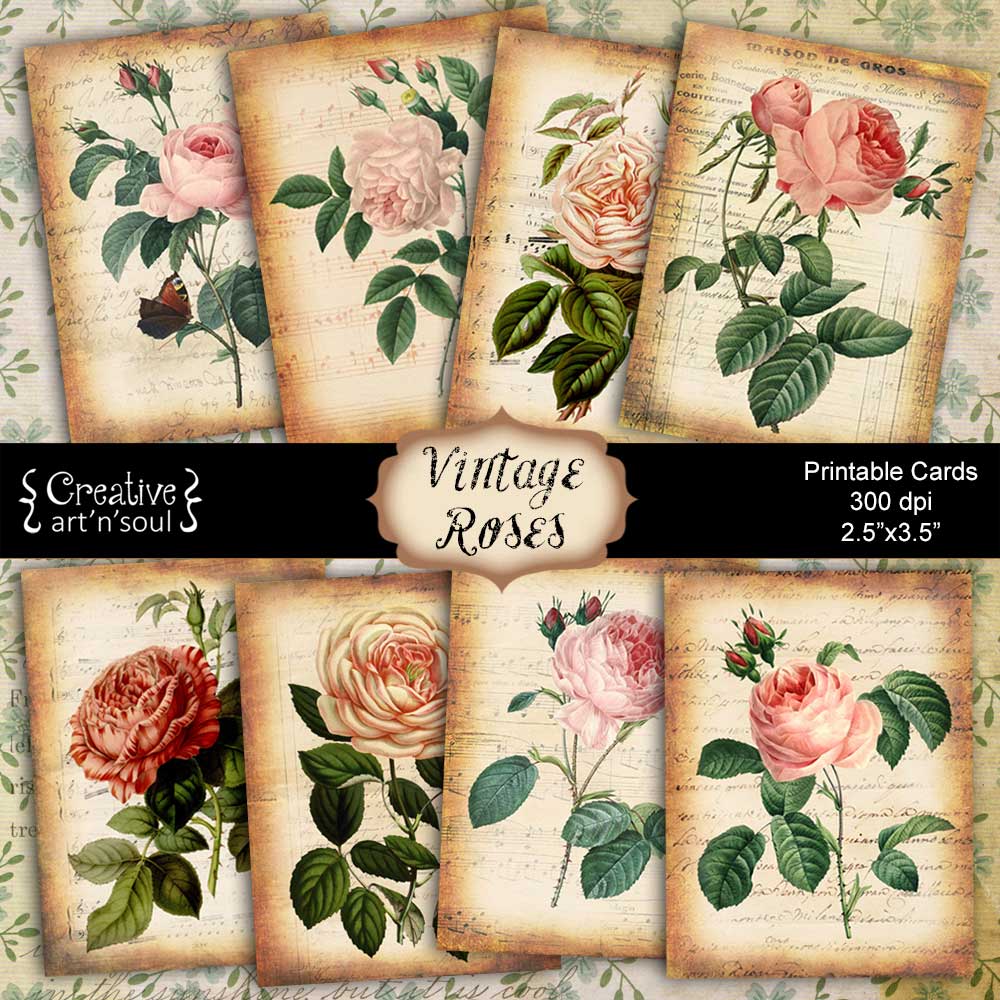 Vintage Rose Printable Cards