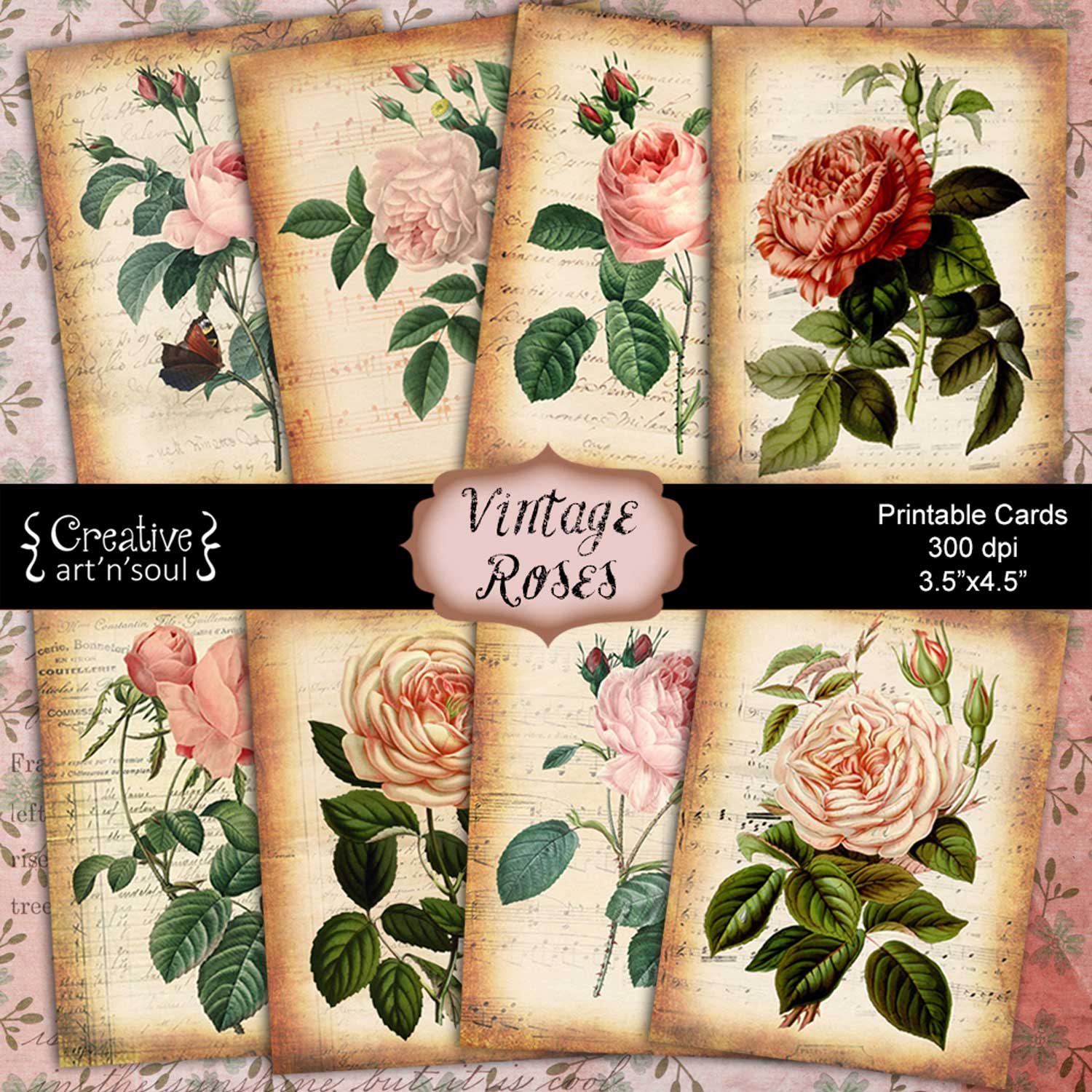 Vintage Rose Printable Cards