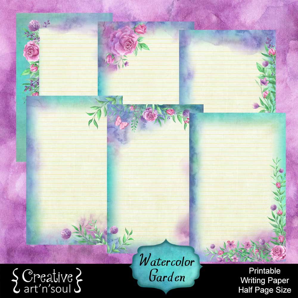 Watercolor Garden Printable Writing Paper Half Page Size Creative