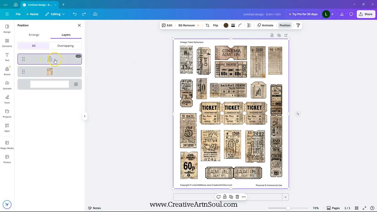 DIY Printable Junk Journal Vintage Ticket Ephemera