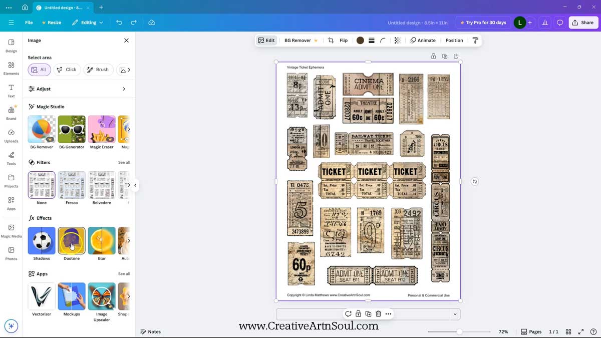 DIY Printable Junk Journal Vintage Ticket Ephemera
