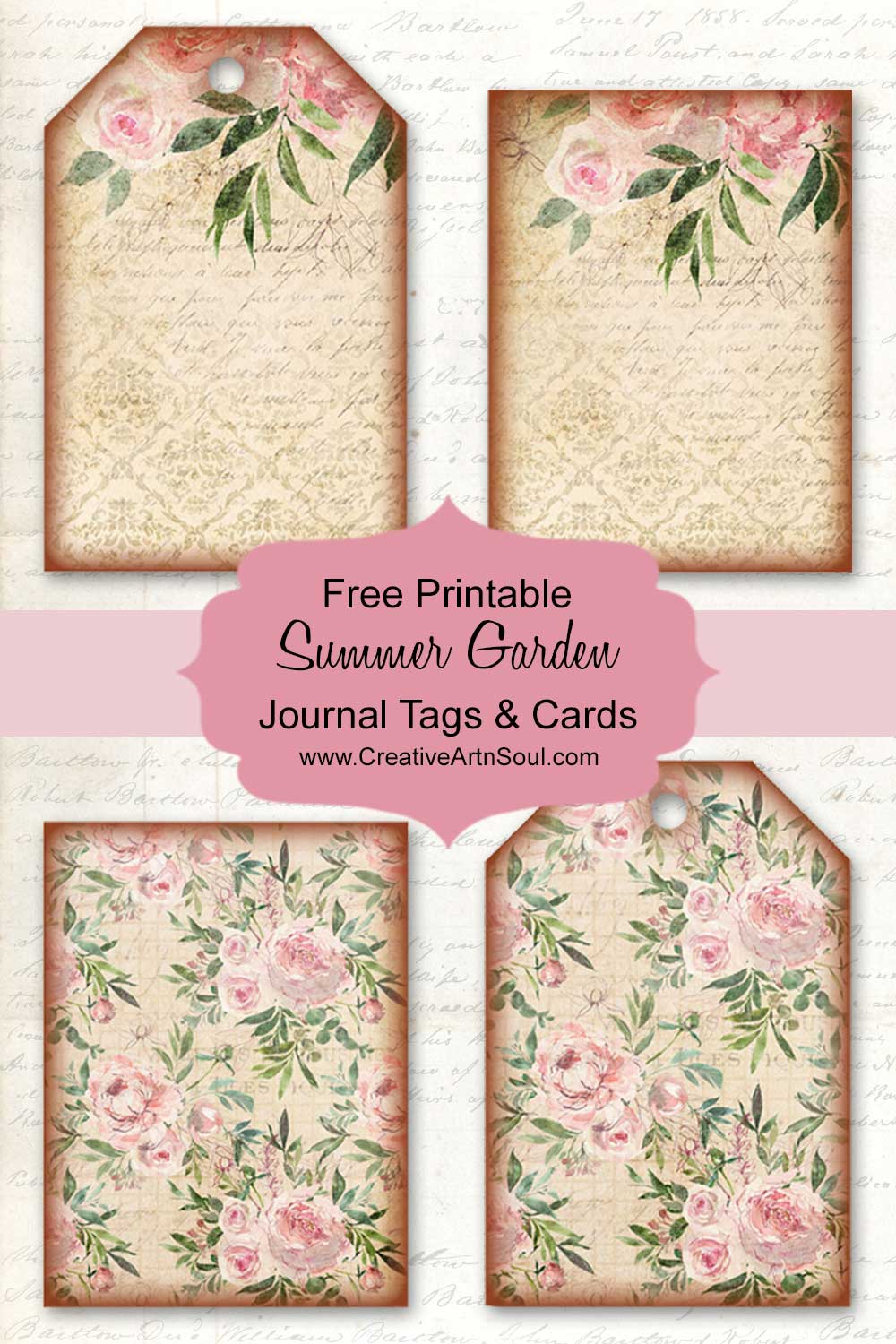 Printable Vintage Script Gift Tags, Junk Journal Floral Tags By Green Light  Ideas