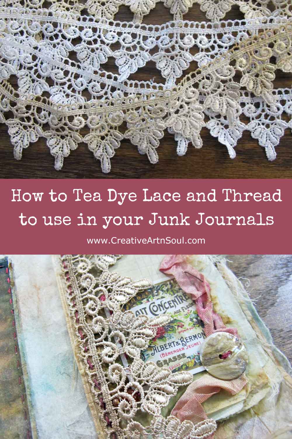 How to Make Beautiful Tea Dyed Lace and Embroidery Thread to use in your Junk Journals
